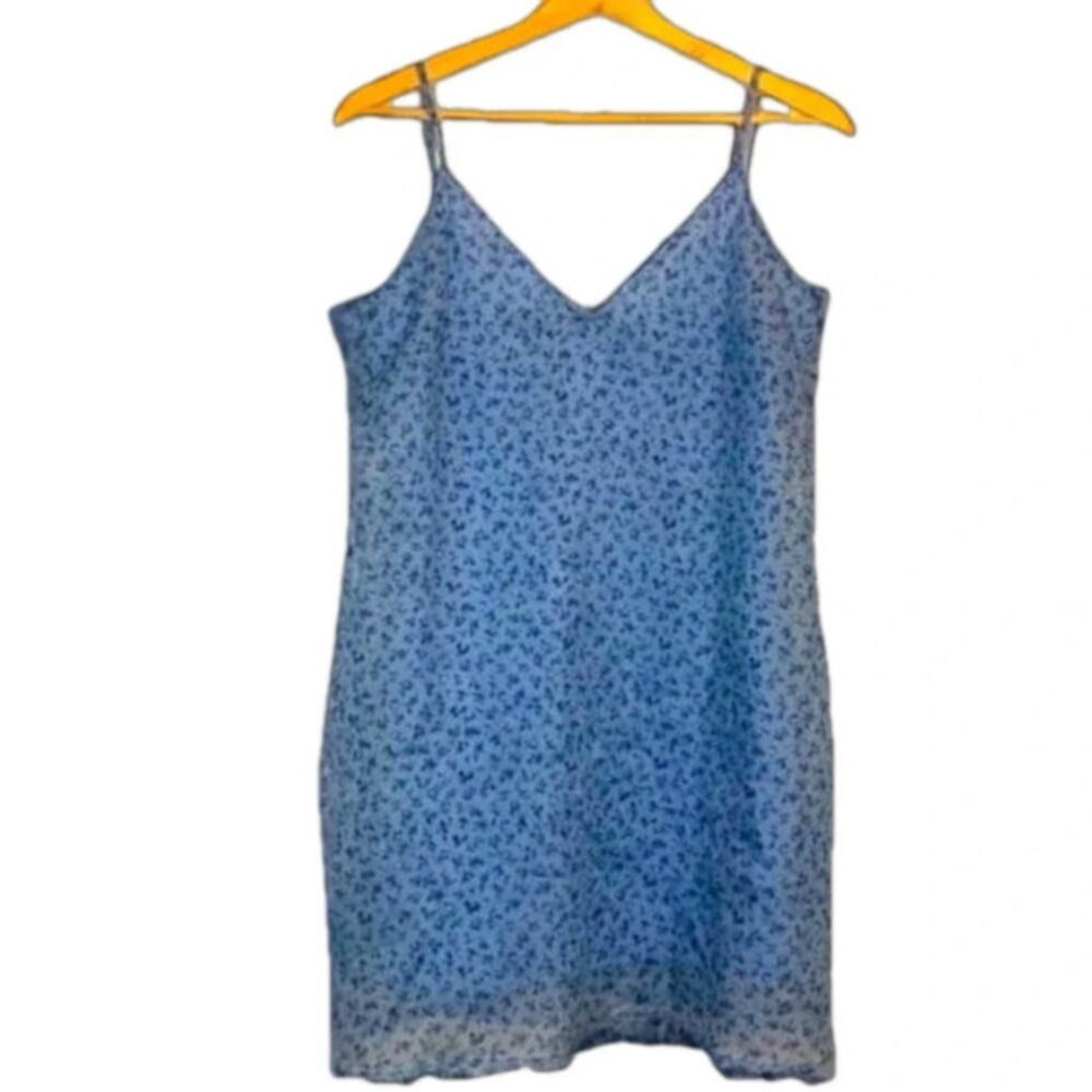 Modern Renewal Blue Floral Slip Dress Medium Mini Boho Sundress Cottagecore